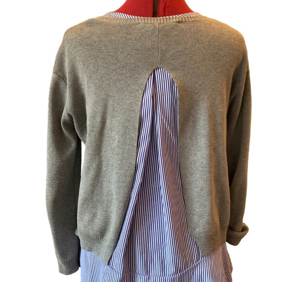 ENGLISH FACTORY - 2 pcs layered sweater  Gray knit Peplum blue white under Small - Picture 7 of 11